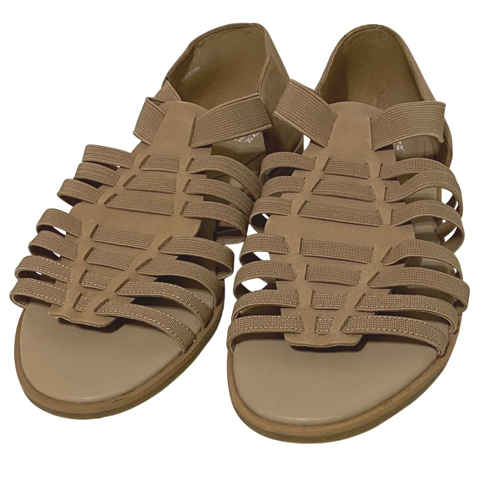 Eileen Fisher Rato Sandals Tan Nubuck Leather Strappy Gladiator Flat Size 7.5